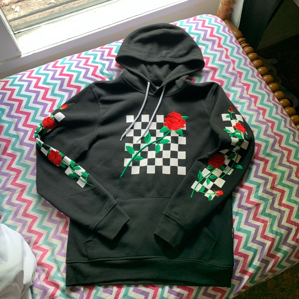 Black checkered rose hoodie (medium)
